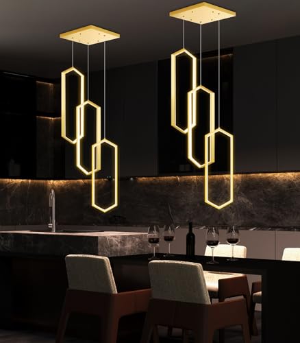 3 Rings Dimmable Pendant Lighting Adjust LED Chandelier Ceiling Light Fixtures for Kitchen Island Dining Room Living Room Bedroom Gold