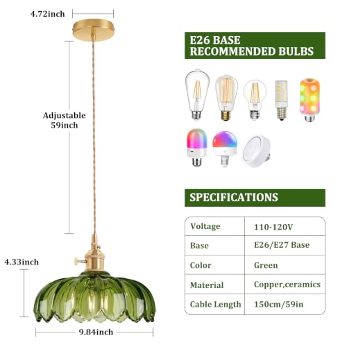 Pendant Light with Green Scindapsus Glass Lmapshade