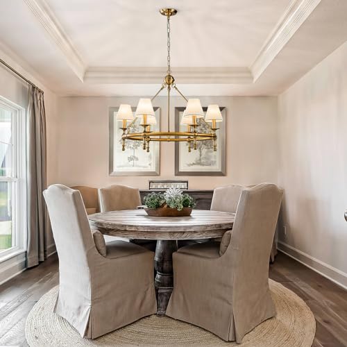 34" Brass Pleated Fabric Chandelier