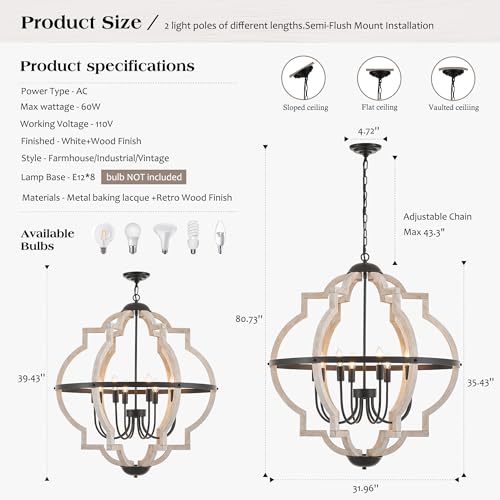 8 Light Wood Pendant Light