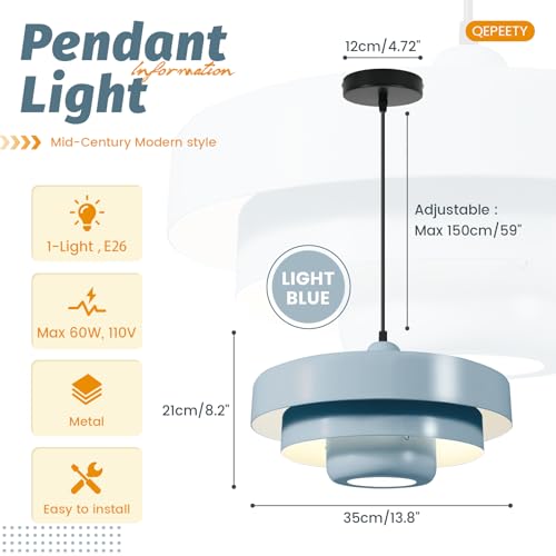 Light Blue Nordic Pendant Light Adjustable Dining Room Ceiling Lamp