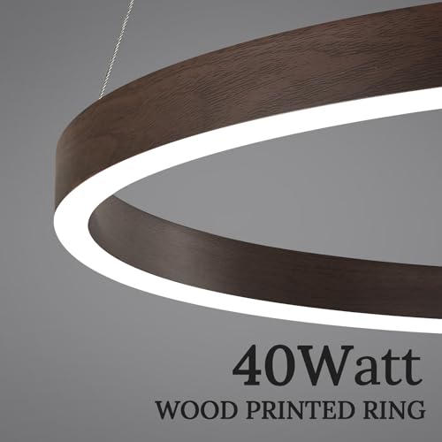 LED Ring Chandelier Walnut Wood Chandeliers 24in Dimmable
