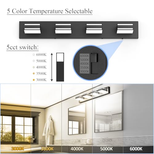30inch Black Vanity Light for Bathroom with 5 Color Temperatures