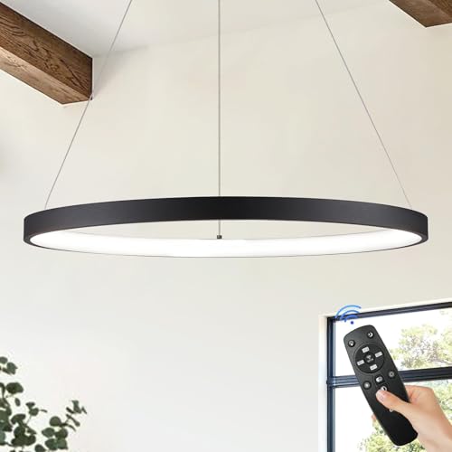 Modern LED Pendant Light Black Ring Chandelier 24" Dimmable Flush Mount Pendant Chandelier for Dinning Room Office Kitchen Living Room