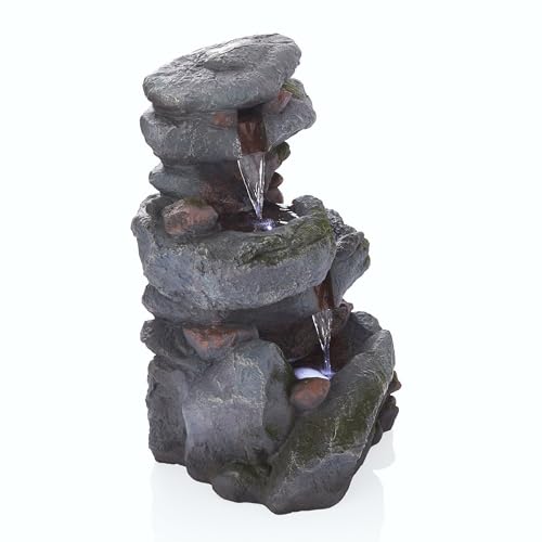 22" Tall 3 Tier Outdoor Rock Waterfall Fountain with LED Lights