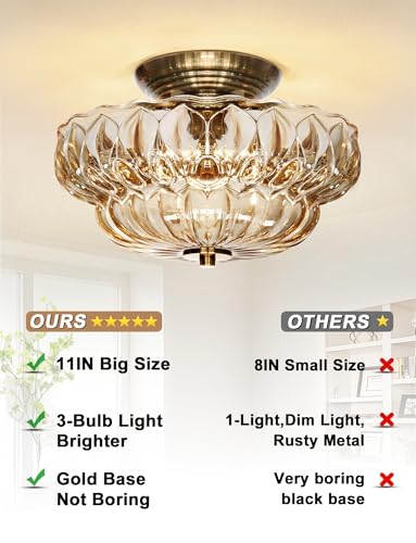 11" 3 Bulb Bright Semi Flush Mount Ceiling Light