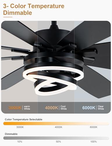 72" Large Black Modern Ceiling Fans with Lights