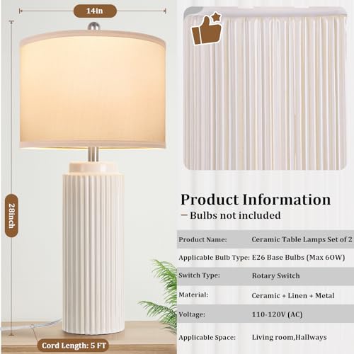 28" Cream Ceramic Table Lamps Set of 2 (2 Count)