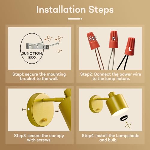 Dimmable Gold Hardwired Wall Sconce with Switch Set of 2