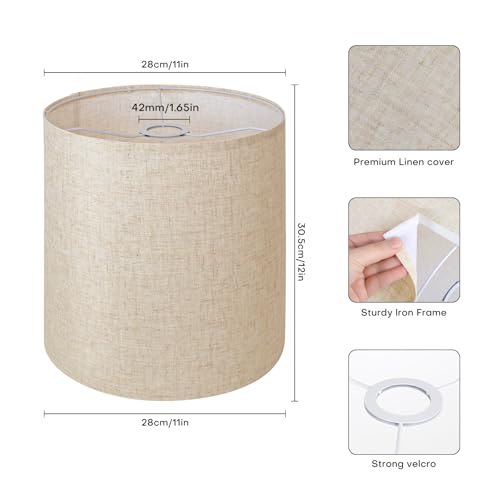 Beige Linen Tall Drum Lampshade