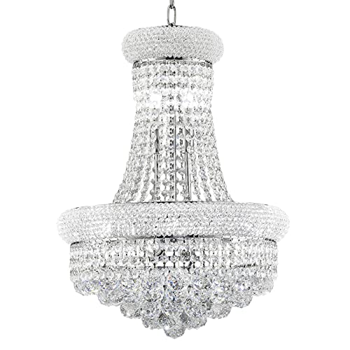 10 Lights Chrome Finish Empire Crystal Chandelier Lighting for Dining Room Living Room Foyer Hallway Bedroom Entryway