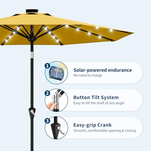 9FT Solar Patio Umbrella Outdoor Umbrella with 32 LED Lights