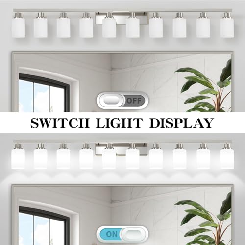 10 Light Bathroom Vanity Light Brushed Nickel 64.5in Vanity Lights