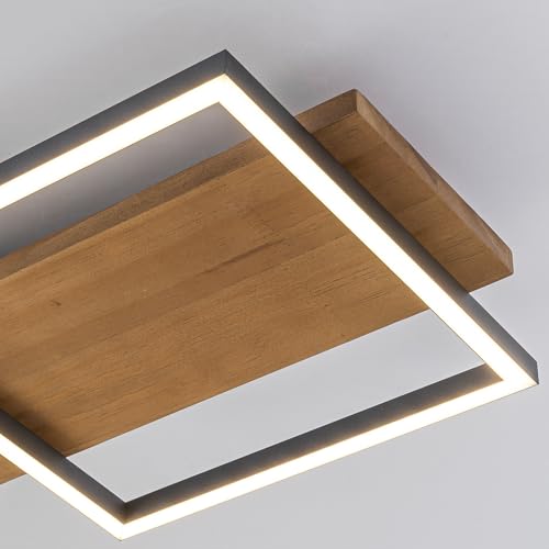 47.2" LED Modern Ceiling Lights Wooden Square Rectangular Lamp Fixture Wood