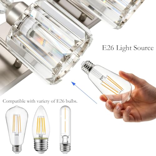 Crystal Brushed Nickel Vanity Light for Bathroom 6 Light Modern Bathroom Lighting Fixtures Over Mirror