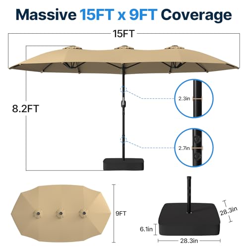 15x9ft Patio Umbrella with Base Included