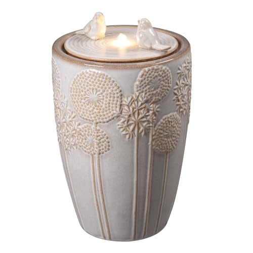 Ivory Ceramic Bird & Dandelion Fountain