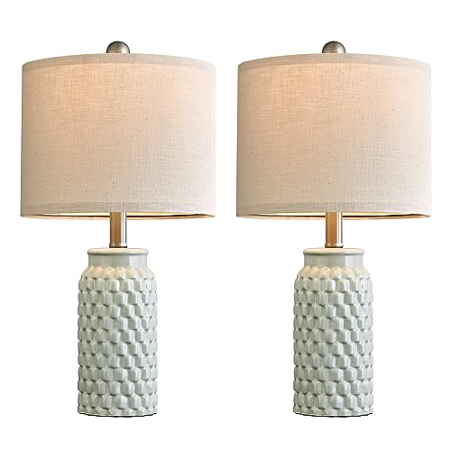 20.5 inches Modern Ceramic Green Bedside Lamp Set of 2 for Bedroom Decor Farmhouse Table Lamp for Living Room Office Dorm (2 Count)