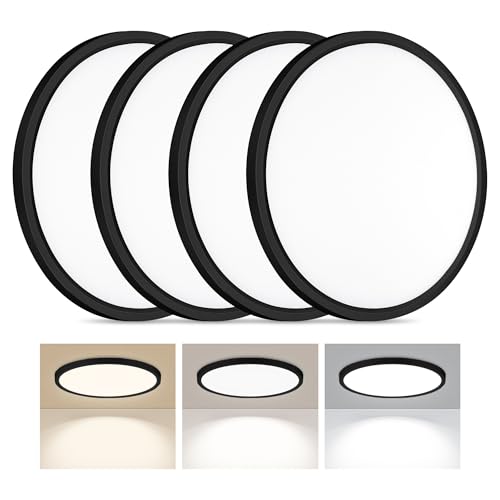 LED Flush Mount Ceiling Light 12in Thin 3CCT Black Wired
