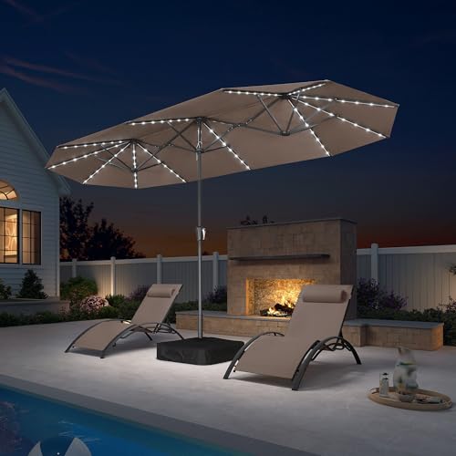 Patio Umbrella 13ft with Base and Solar Lights Outdoor