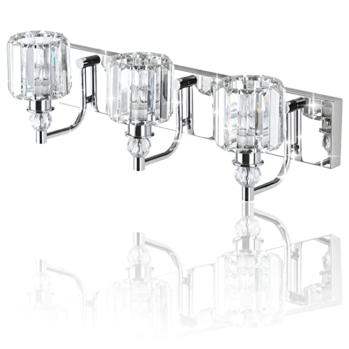 Crystal Vanity Light Fixtures 3 Light Modern Crystal Bathroom Lights Fixtures Over Mirror Stainless Steel Chrome Vanity Light for Bathroom Wall Lights Fixtures