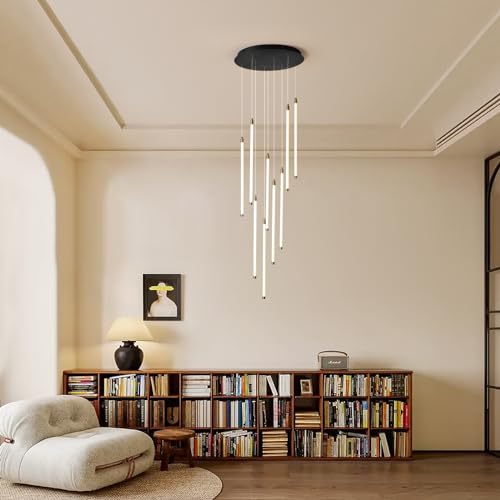 9 Light LED Foyer Chandelier for High Ceilings with Remote