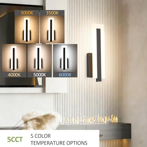 Hardwired Black Dimmable Modern LED Wall Sconce 3000K 3500K 4000K 5000K 6000K Indoor Wall Lights Up and Down Wall Mount Light for Living Room Bedroom Hallway Corridor