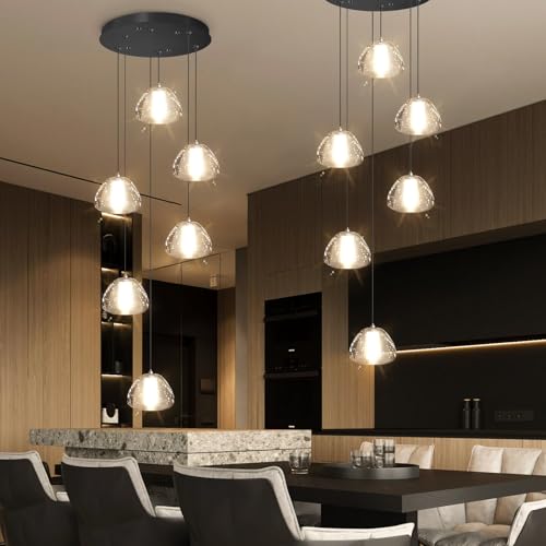 6 Lights Modern Crystal Chandelier for Entrance LED Pendant Light for Kitchen Island Foyer Living Room Bedroom Staircase 3000K (6 Count)