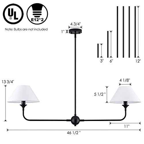 Modern Linear Chandelier, 2-Light Linear Kitchen Island Lighting Fixture with Off-White Fabric Shade, Rustic Pendant Light for Dining Room Bedroom