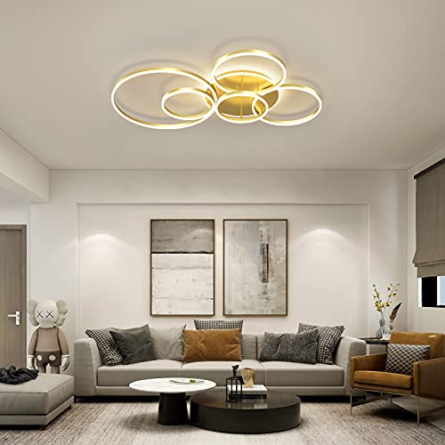 Modern LED Ceiling Light 106W Dimmable LED Acrylic Ceiling Lamp with Remote Control 6 Rings Flush Mount Ceiling Light Gold Ceiling Chandelier for Living Room Dining Room Bedroom Kitchen