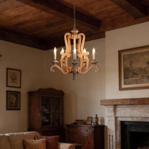 5 Light Farmhouse Distressed Wood Chandelier for Dining Room