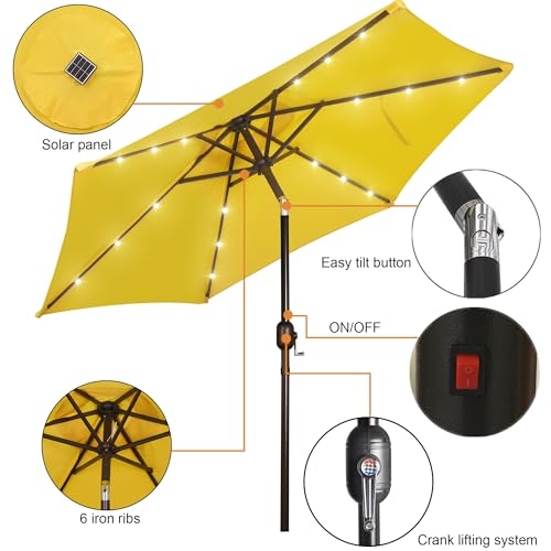 7.5 ft Solar Umbrella 18 LED Lighted Patio Umbrella Table Market Umbrella with Tilt and Crank Outdoor Umbrella for Garden