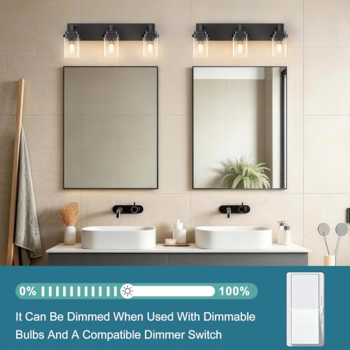 Matte Black Bathroom Light Fixtures (Black / 3-Light)