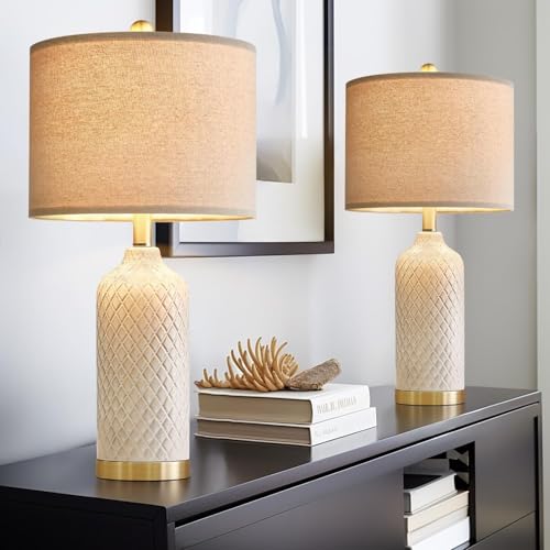 24.25" Table Lamps Set of 2 Modern White Ceramic Lamps Living Room Bedroom (2 Count)