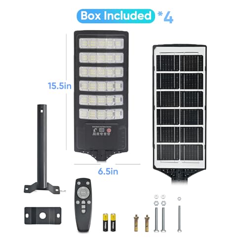 2 Pack Solar Street Light Outdoor 30000LM 6500K Waterproof Motion Sensor LED Solar Powered Flood Light with Remote Control Dusk to Dawn Commercial Area Lighting for Outside Parking Lot (2 Count)