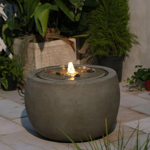 Garden Water Fountain Outdoor Bubbler Water Feature Indoor with Lights & Pump and Pebbles Waterfall Fountains Concrete Effect for Patio Deck Yard Home Decor Gray