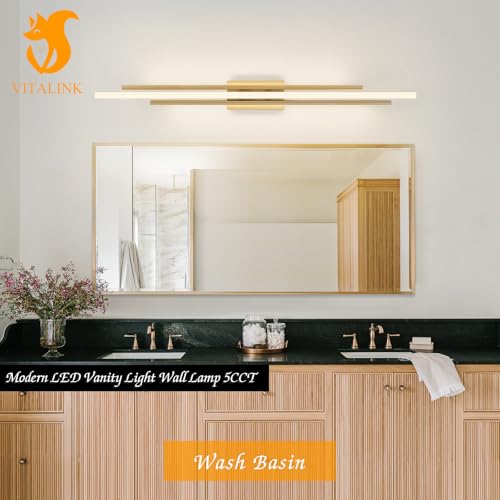 48" Gold LED Bathroom Light Fixtures Long Vanity Lights Over Mirror Lighting Lamps Wall Mount Lighting Over Vanity Picture Indoor 5CCT