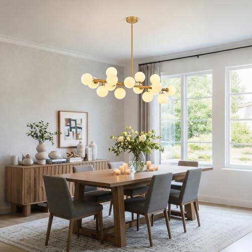 Mid Century Modern Glass Globe Sputnik Chandelier with White Bubble