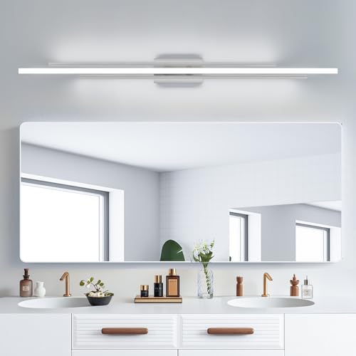 55 Inches Nickel LED Modern Bathroom Vanity Light Fixtures Dimmable 5CCT Vanity Light Bar Over Mirror 3