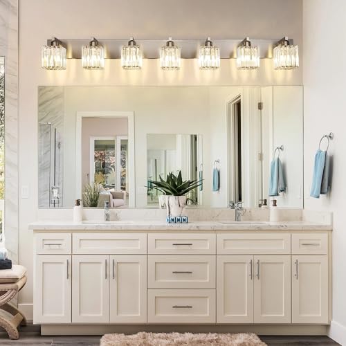 Brushed Nickel Bathroom Light Fixtures Crystal Vanity Lighting Fixture Modern Bathroom Vanity Light 7 Light