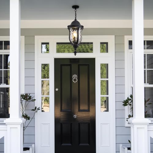 Large Outdoor Pendant Light 23.6'' Black Hanging Lantern Porch Light (3 Count)