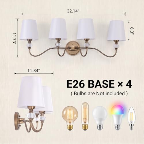 4 Light Vintage Bathroom Vanity Light Fixtures Over Mirror