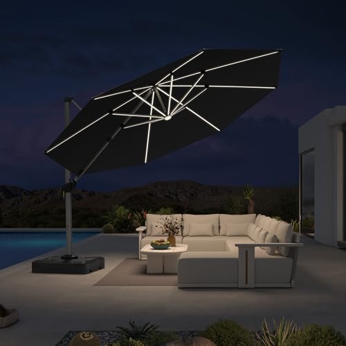 Patio Umbrella with Base 13ft Solar LED Light Double Top
