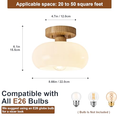 Mid Century Modern Faux Wood Semi Flush Ceiling Light 8.66 Inch