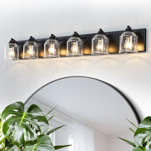 6 Light Bathroom Vanity Lights Large 48in with Bubble Glass Shades