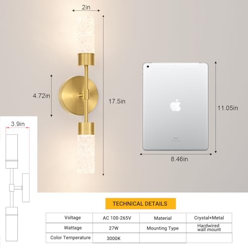 Brushed Gold Wall Sconces Set of 2 (2 Count)