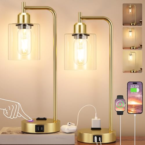 Industrial Gold Table Lamp for Bedrooms Set of 2 (2 Count)