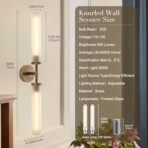 30" 2 Lights Hardwired Frosted Glass Bathroom Wall Sconces