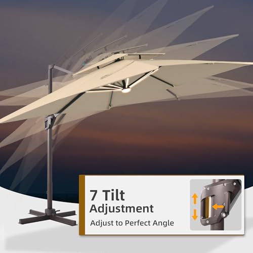 9x12 FT Patio Cantilever Outdoor Offset Umbrella with LED Lights
