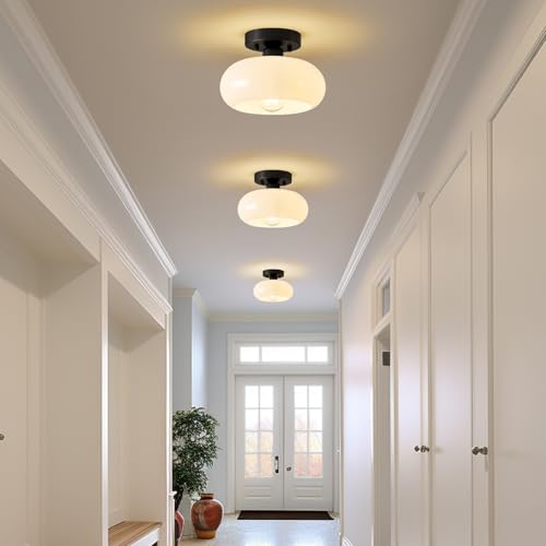 Mid Century Modern Black Semi Flush Ceiling Light 8.66 Inch